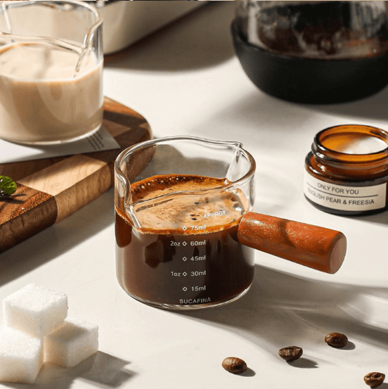 Clear Glass Measuring Cup with Wooden Handle (100ml)